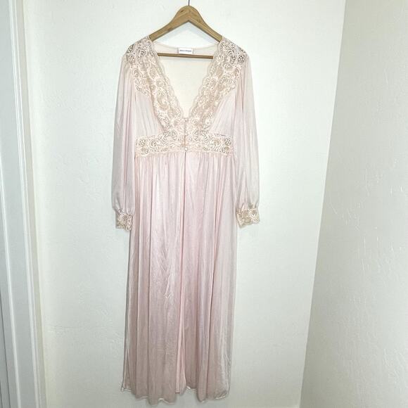 Shadowline Nightgown Robe Pegnoir Womens Medium Pink Silky Nylon Vintage Open - Picture 1 of 8